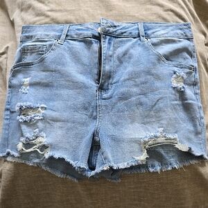 Women's Distressed Light Blue Denim Shorts